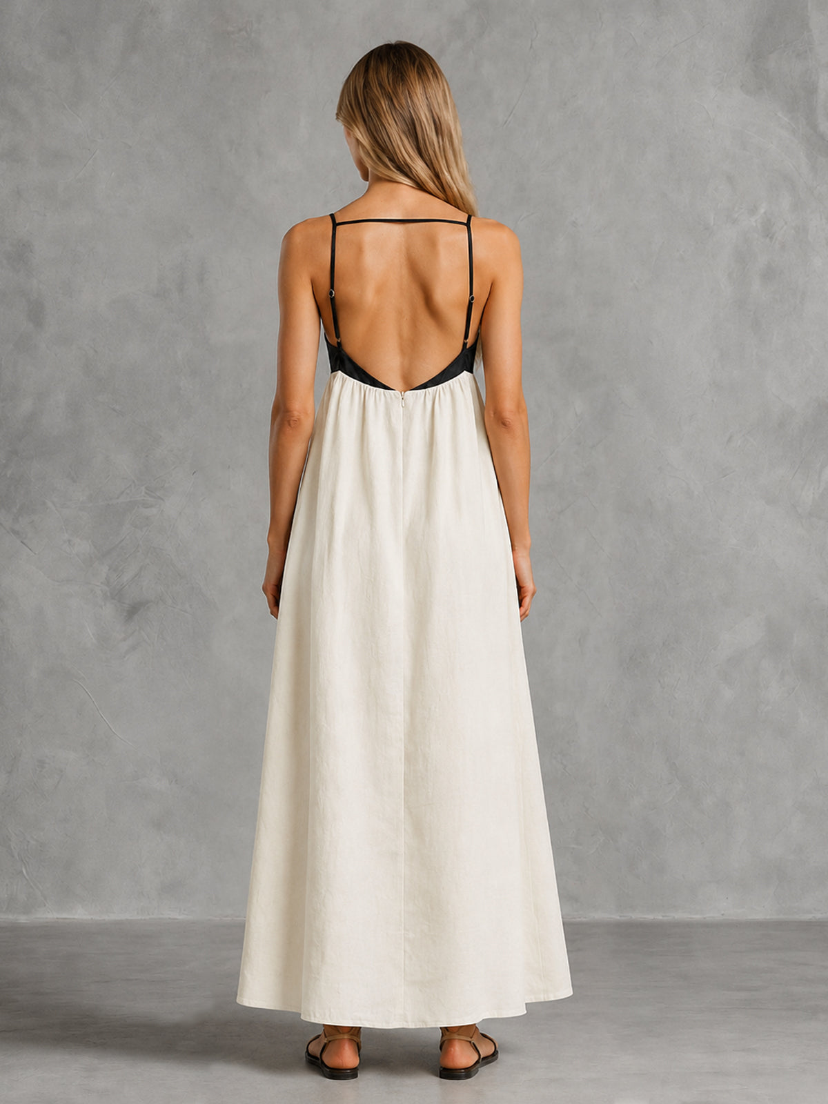 Contrast Bodice Open Back Maxi Dress