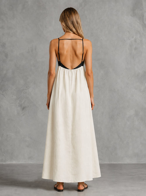 Contrast Bodice Open Back Maxi Dress