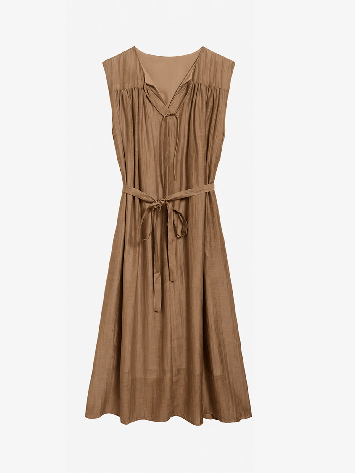 Gathered Tie-Waist Lyocell Midi Dress