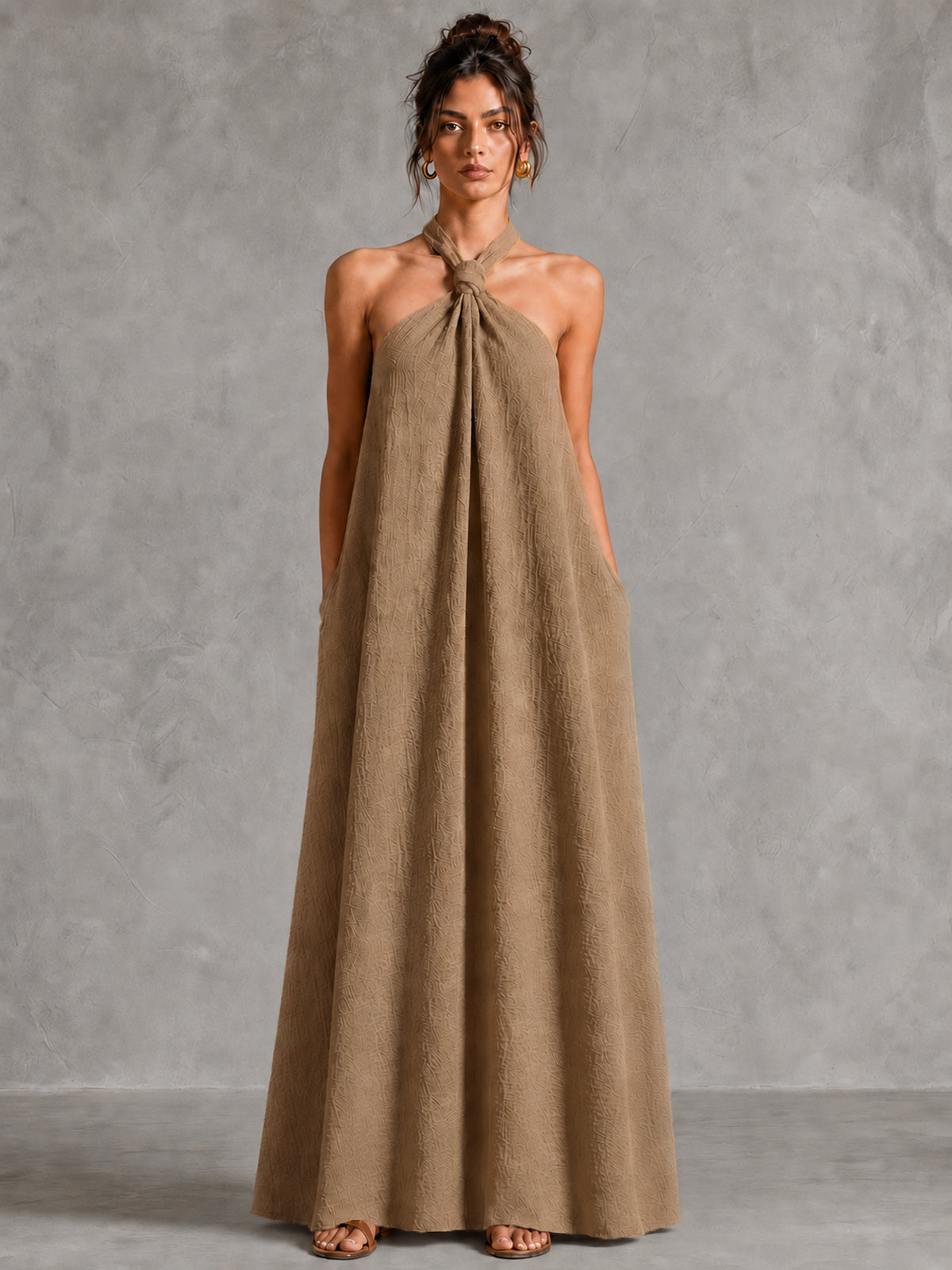 Twisted Halter Backless Maxi Dress