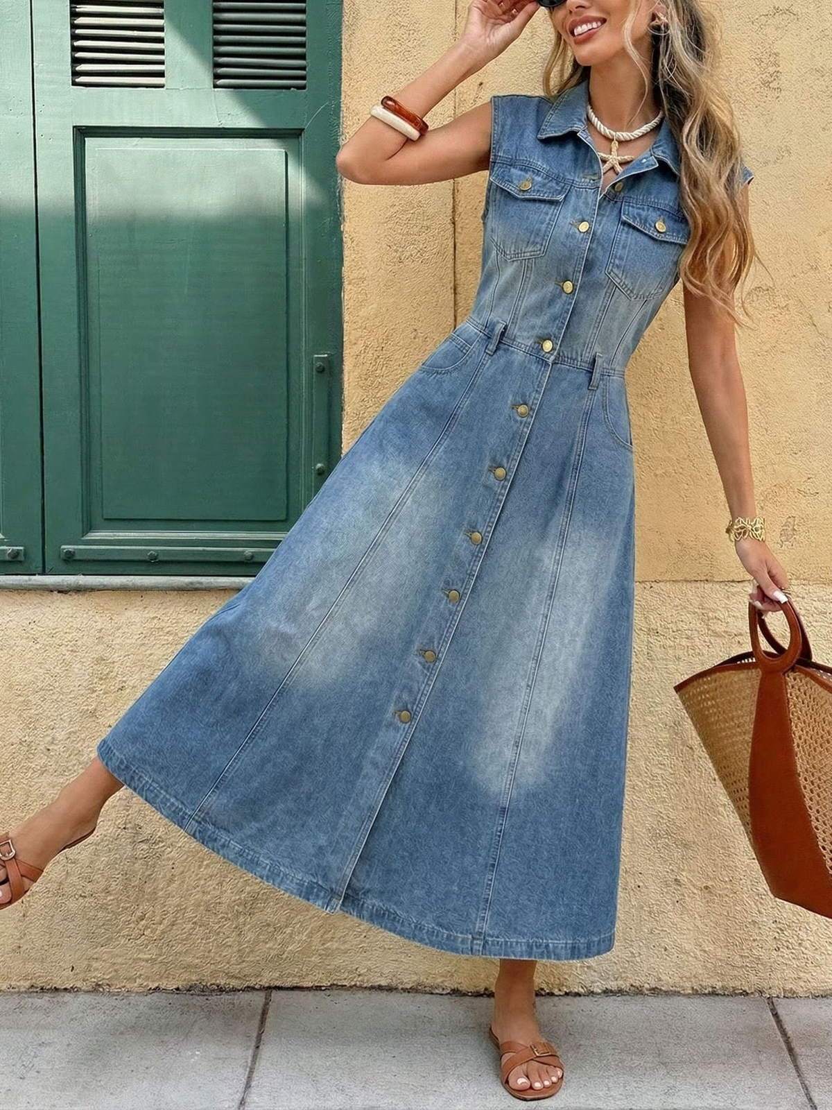 Sleeveless Denim Maxi Dress