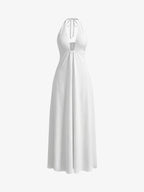 Neckholder-Maxikleid – Leinenmischung Fließend Leicht Verstellbare Rückenschnürung Sommerkleid