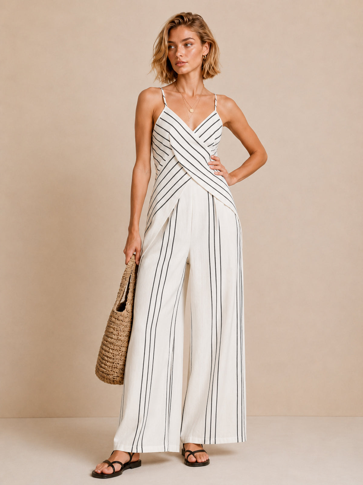 Striped Cross Front Two-Piece Set