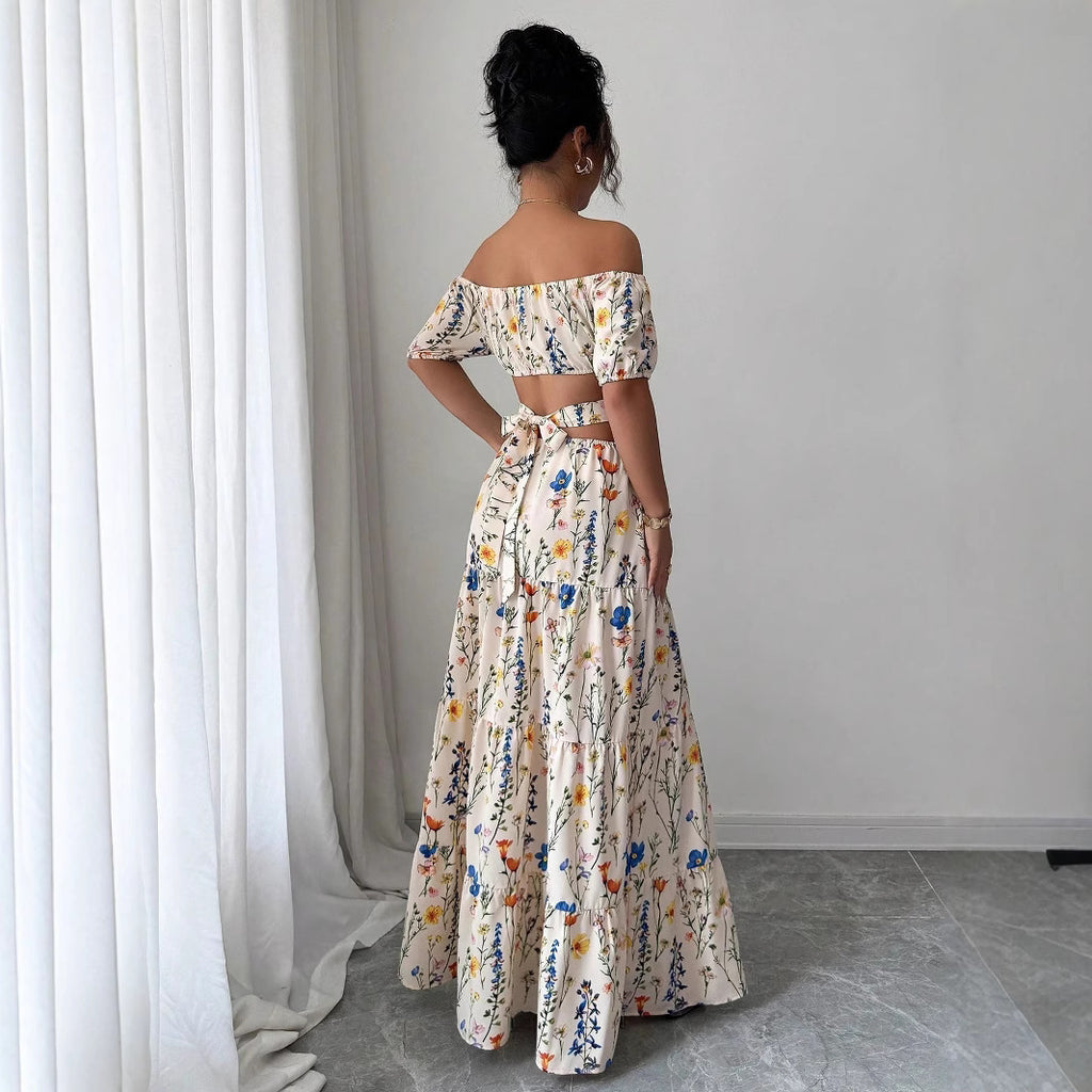 Floral Off Shoulder Cutout Maxi Dress