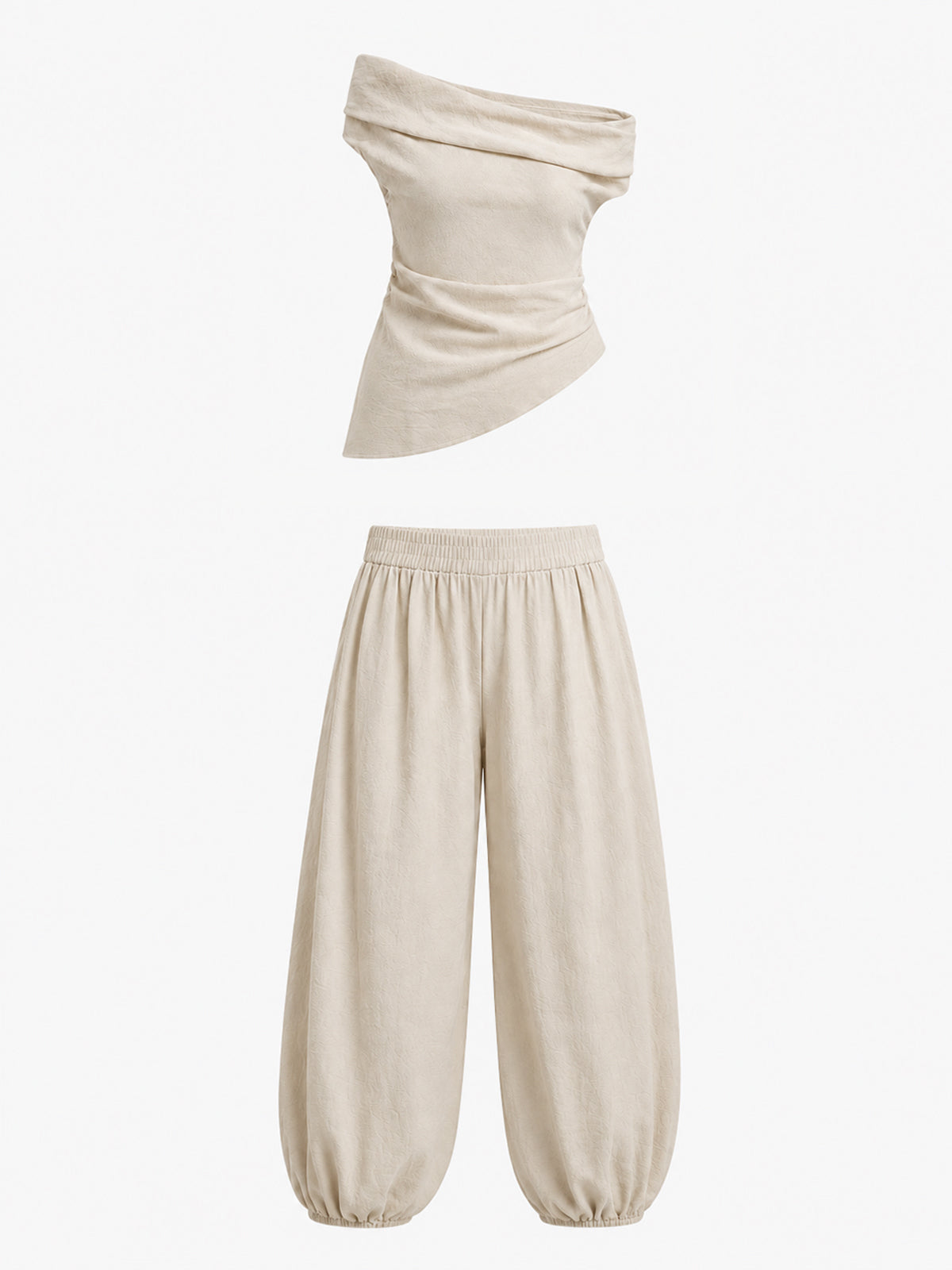 Off Shoulder Crinkled Linen Blend Top