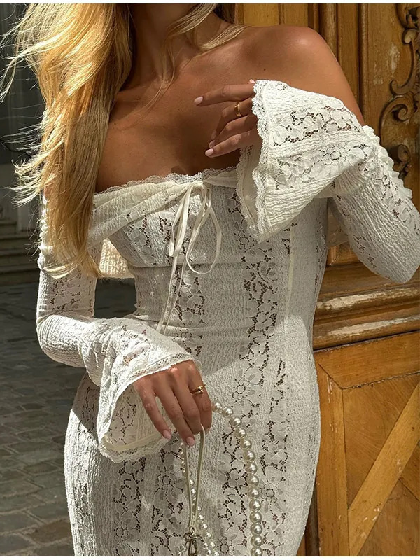 Chic Off-The-Shoulder Bell Sleeve Mermaid Gown
