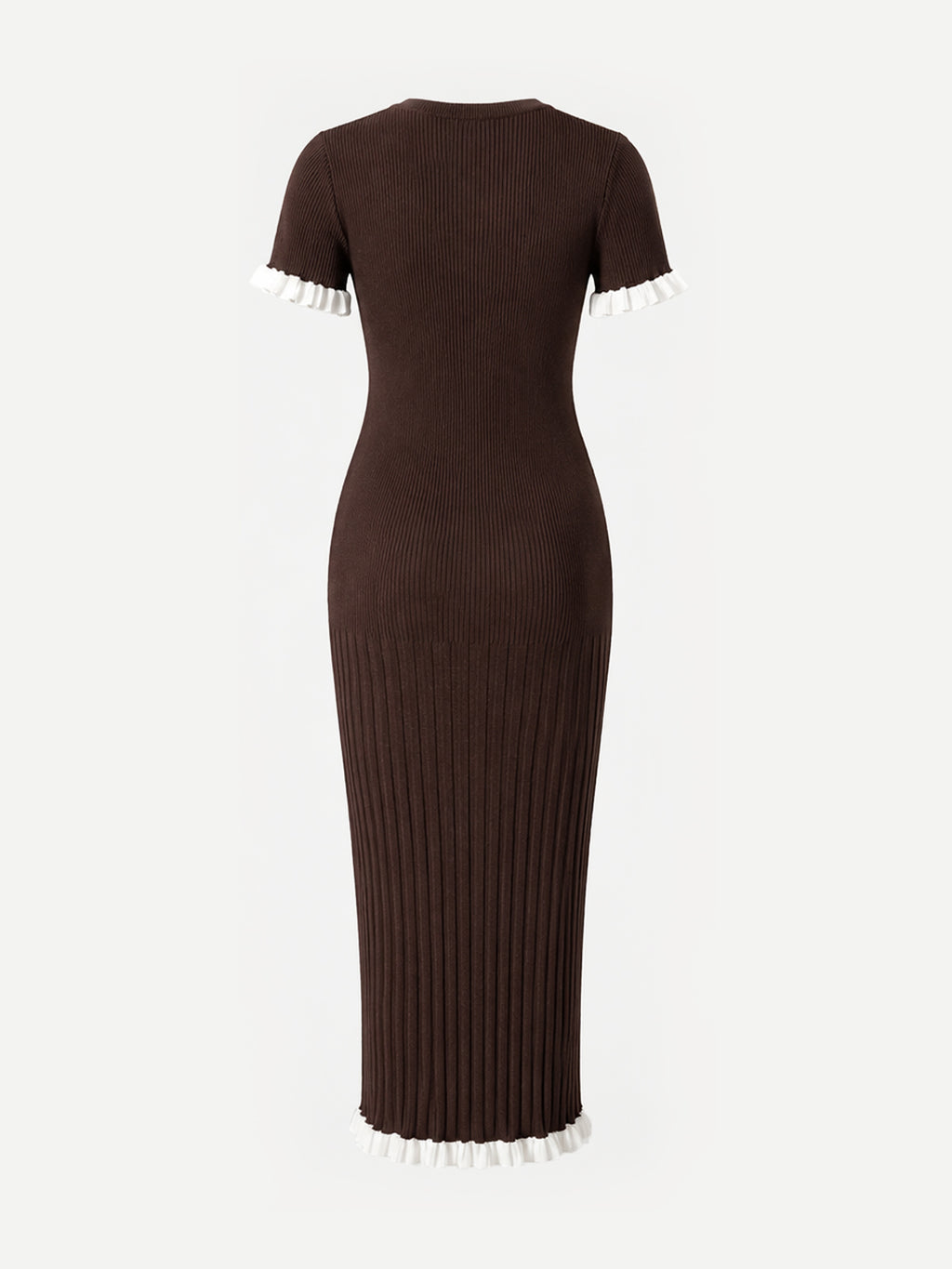Ribbed Ruffle Trim Midi Bodycon Dress
