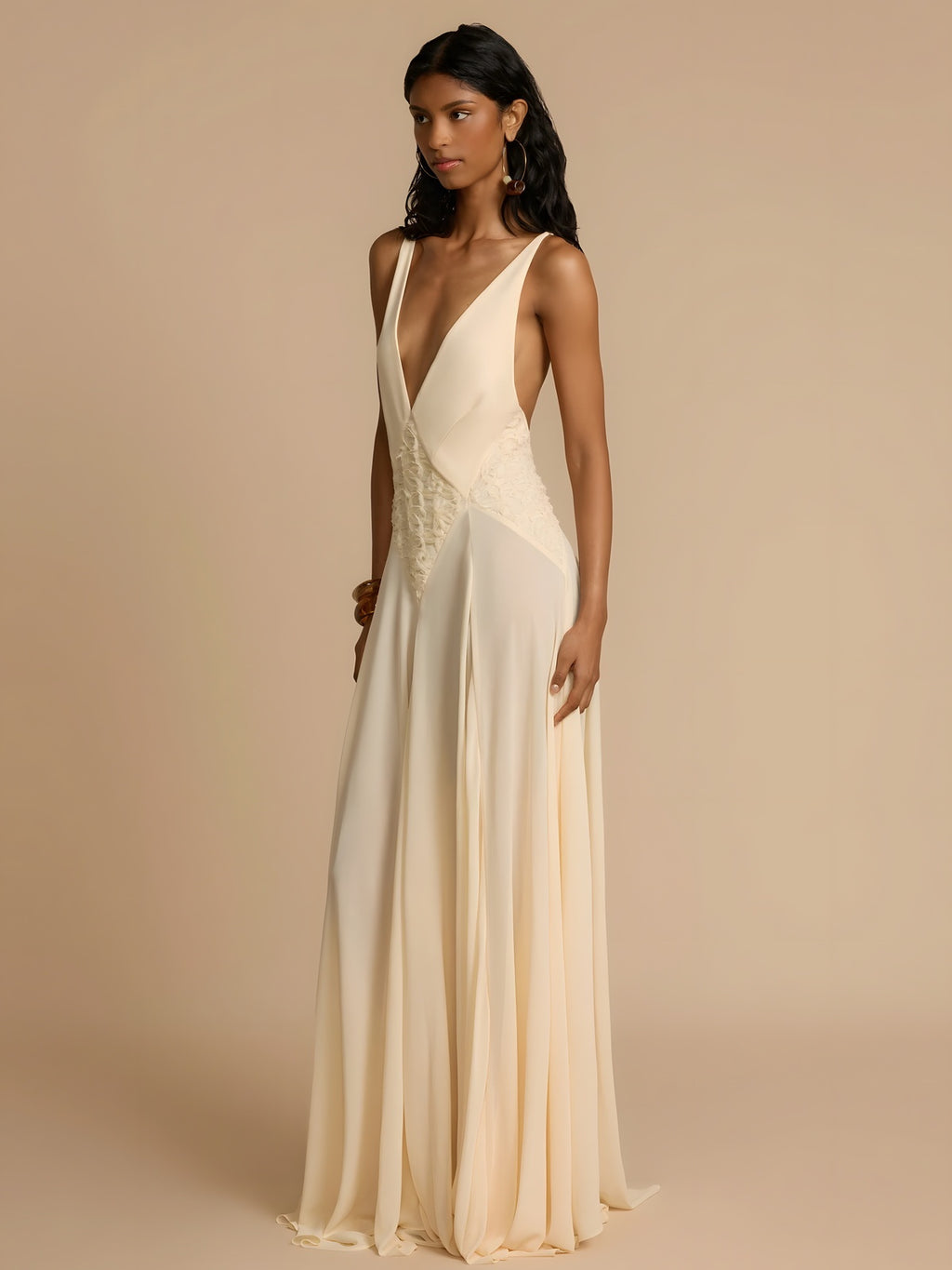 Cut-out Lace-panel Camisole Dress