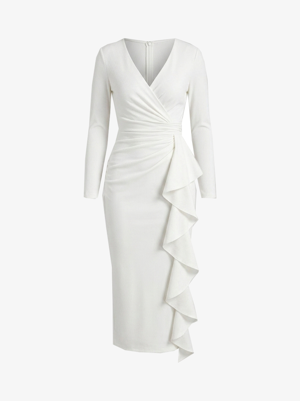 Elegant V-Neck Ruffle Waist Midi Dress