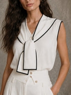 Contrast-Trim Sailor Collar Knit Cardigan