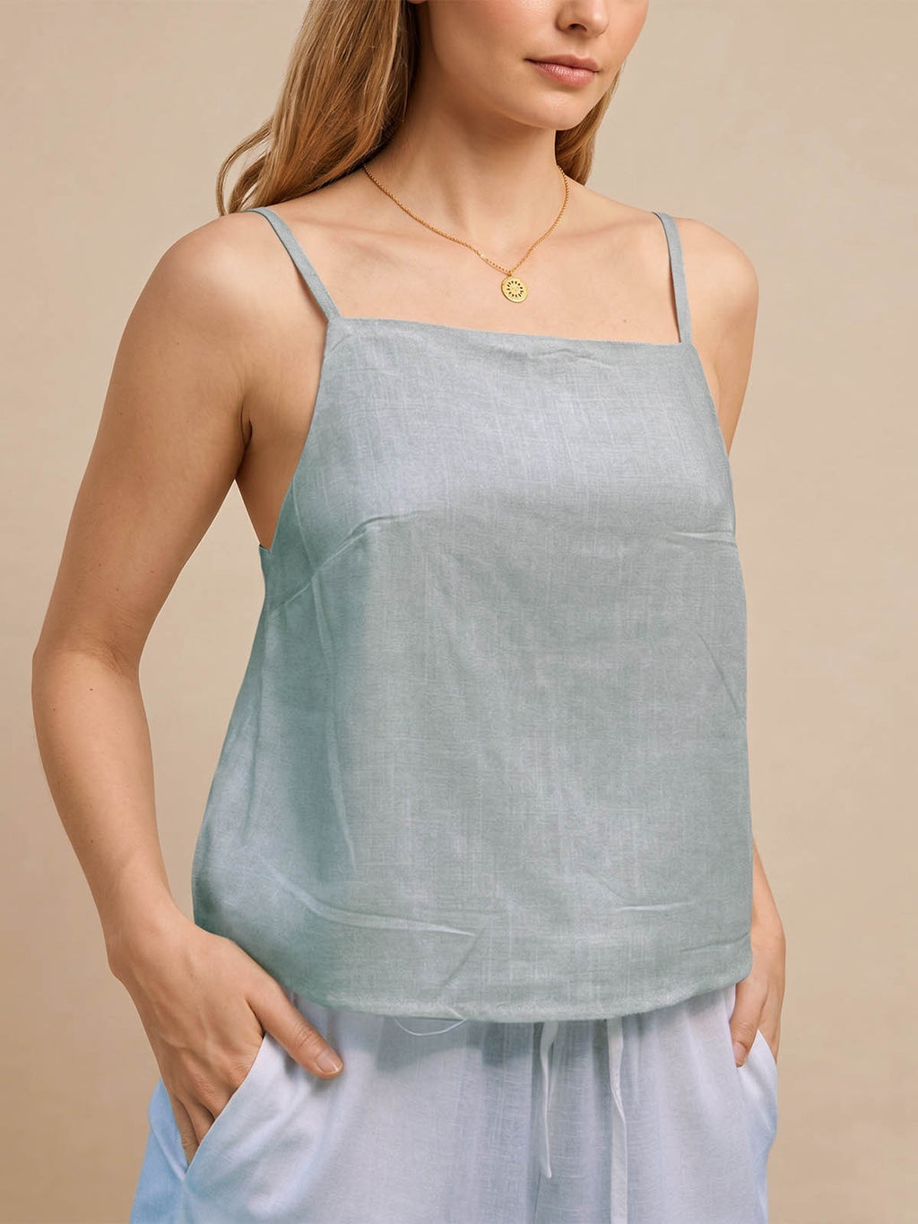 Tie-Back Open Back Linen Camisole