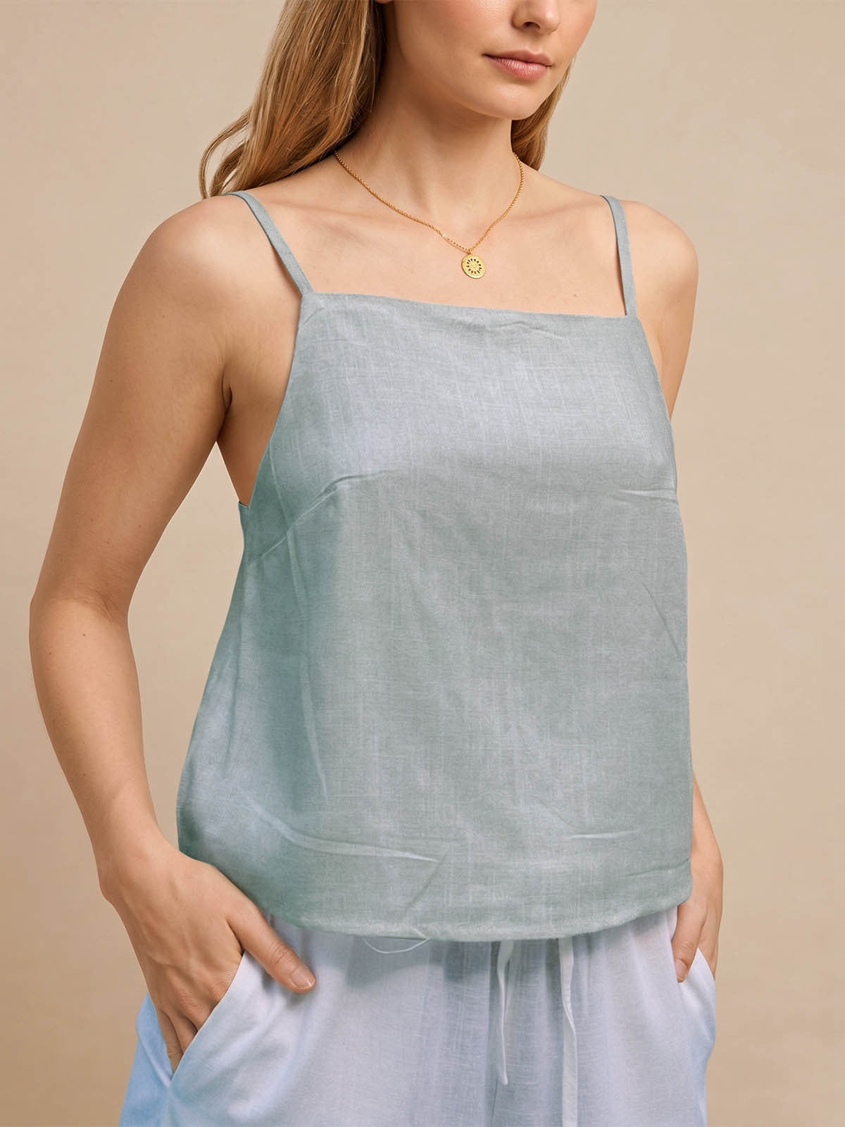 Tie-Back Open Back Linen Camisole