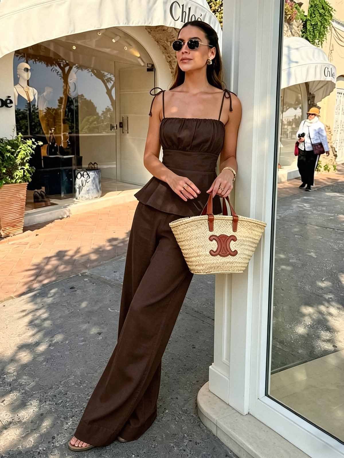 Ruffle Hem Straight Leg Two Piece Set