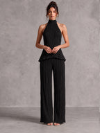 Plissiertes Zweiteiler-Set – Neckholder-Top & Marlenehose