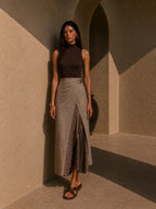 Lace Trim Layered Wrap Midi Skirt
