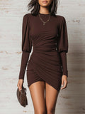 Brown Knit Fitted Mini Dress