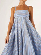 Striped Print Strapless Camisole Maxi Dress