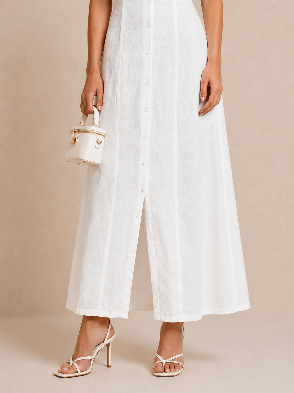 Sleeveless Button Linen Maxi Dress
