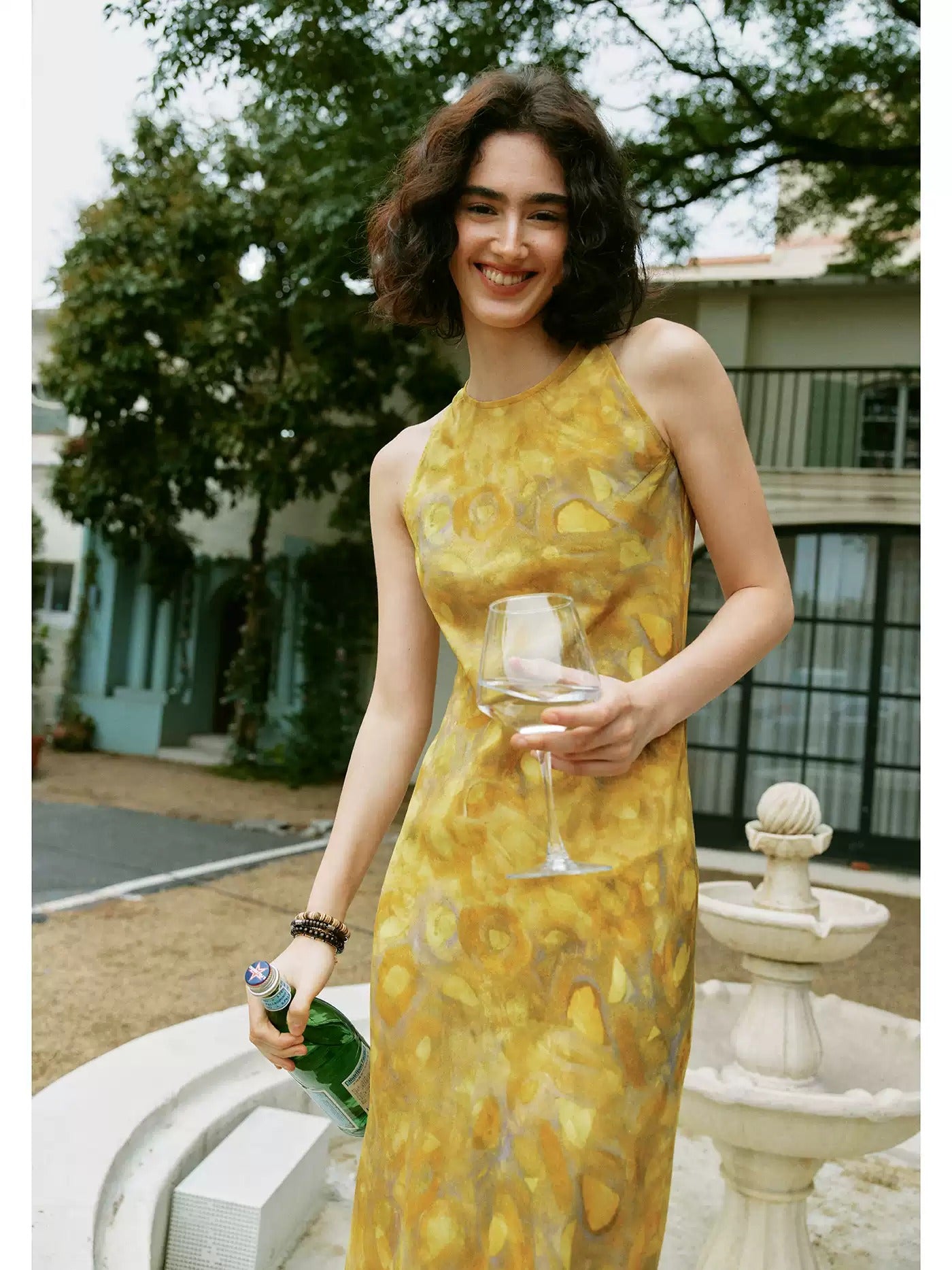 Silk Print Sleeveless Maxi Dress