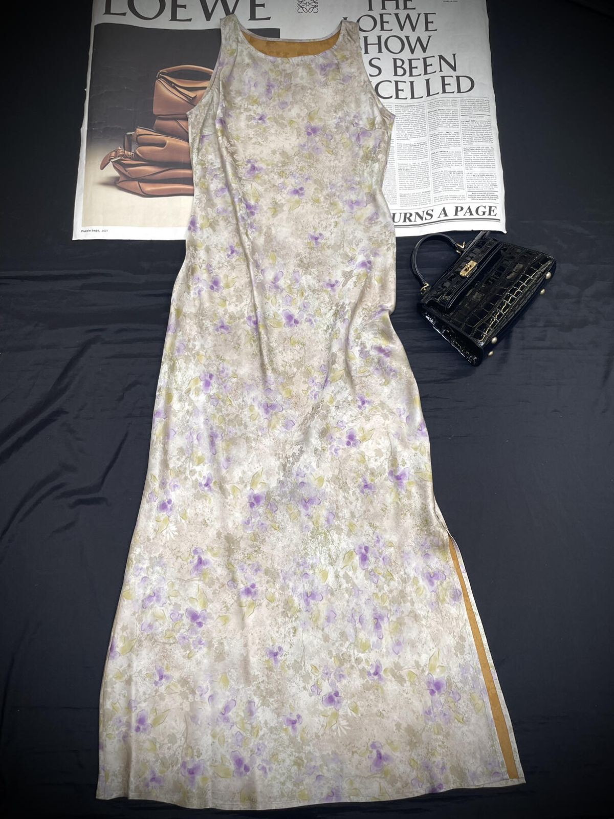 Silk Pastel Floral Draped Maxi Dress