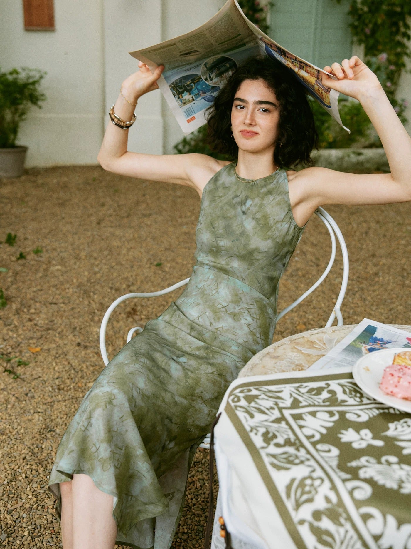 Silk Print Sleeveless Maxi Dress