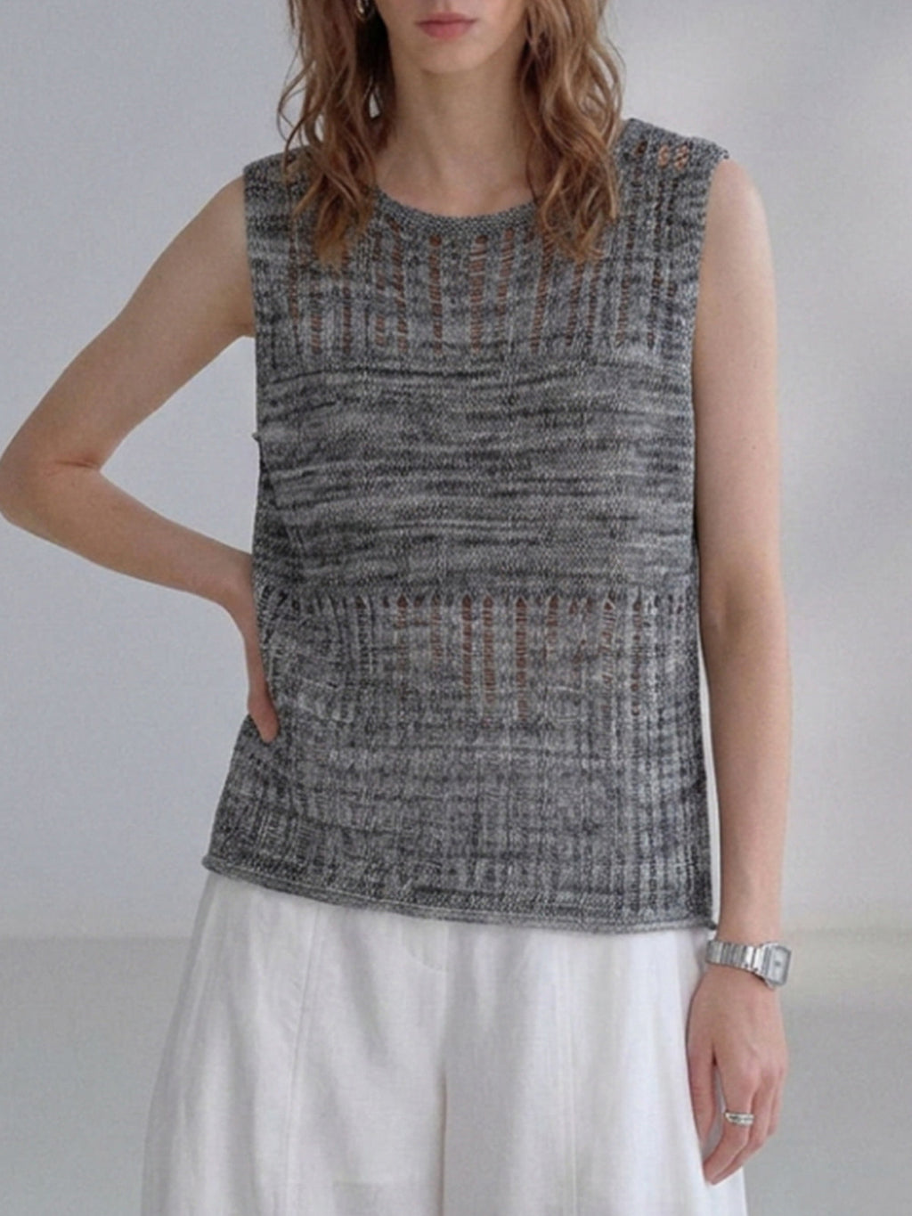 Pointelle Linen-Blend Lyocell Knit Tank