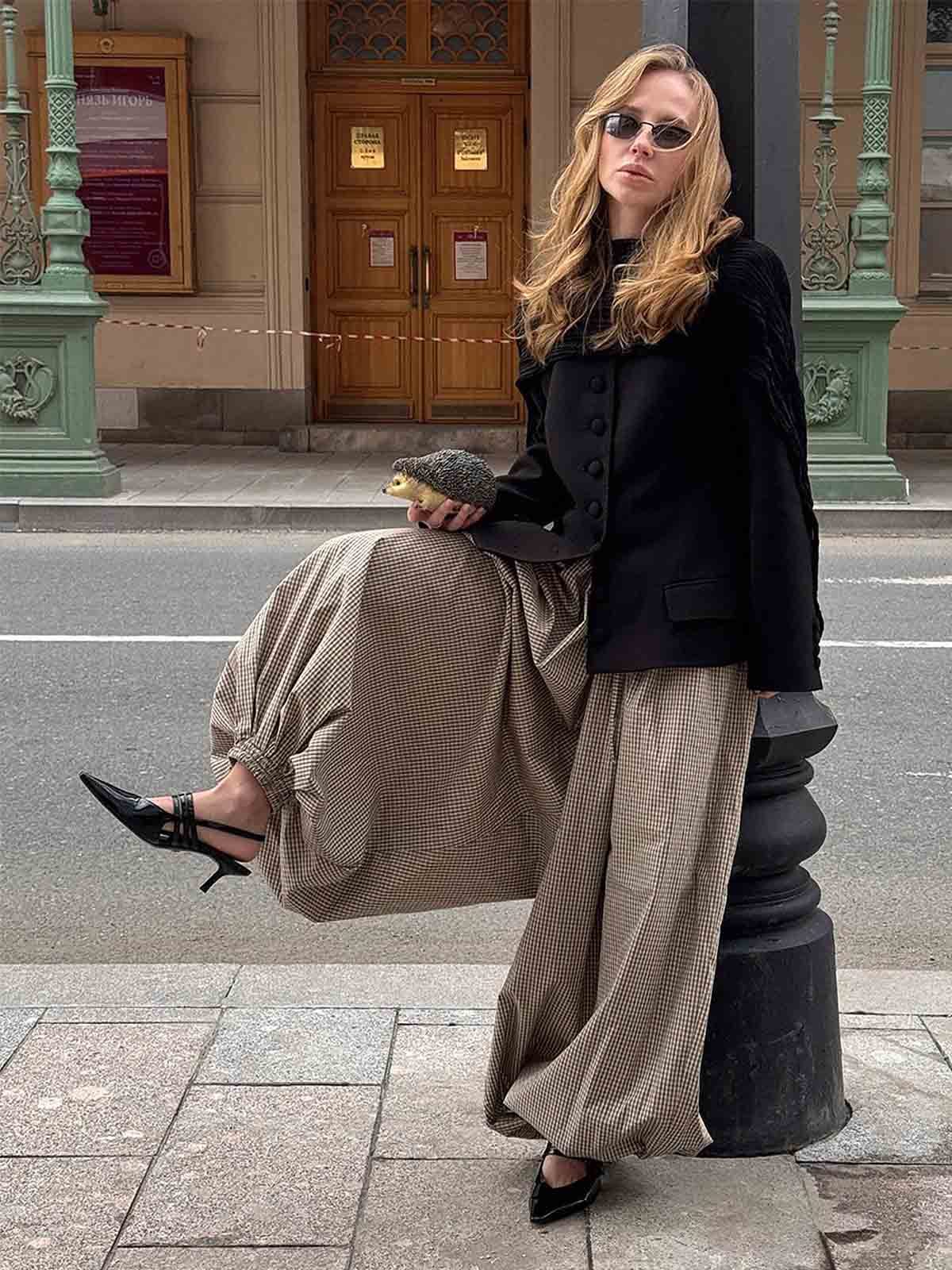 Gingham High Waist Harem Pants