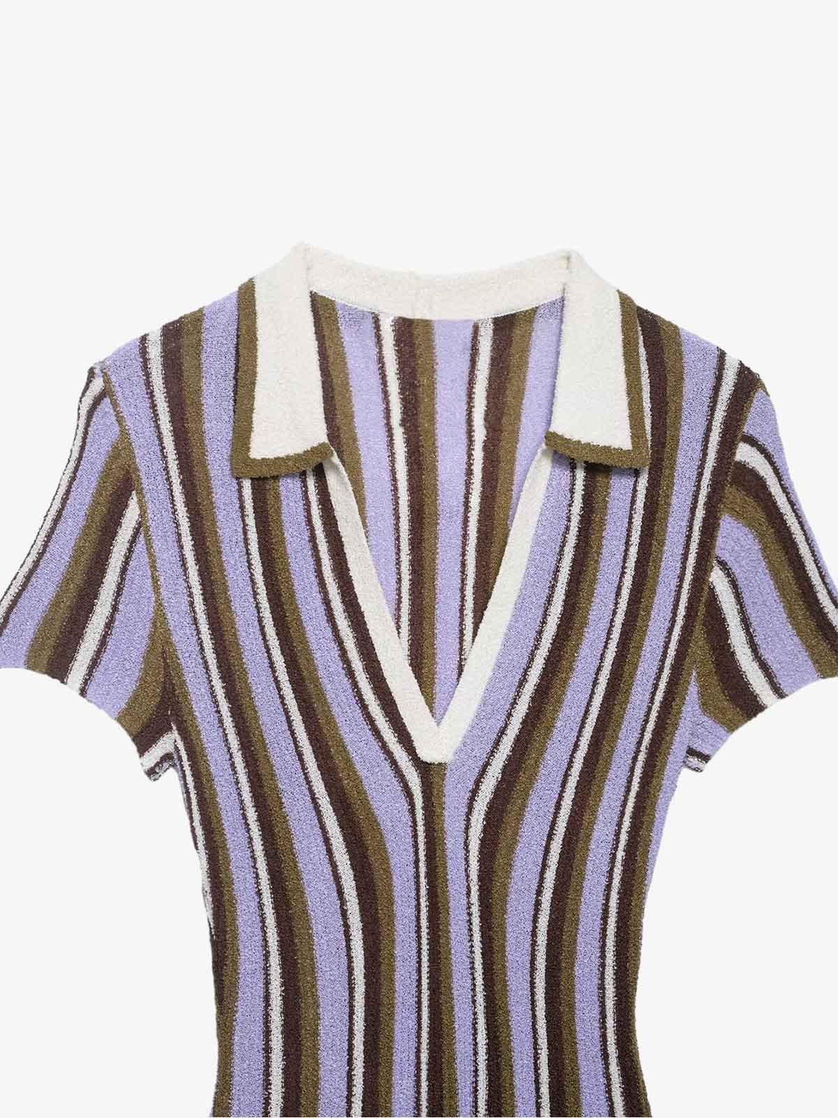 Striped V Neck Mini Dress