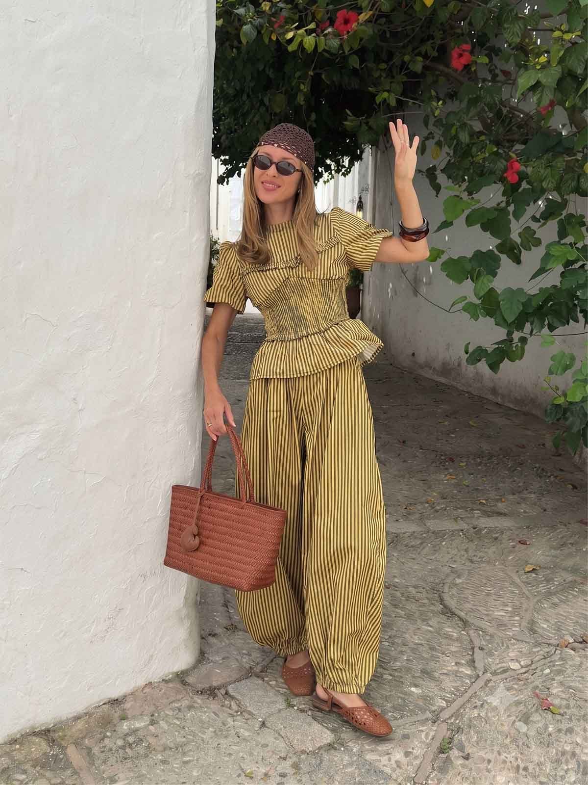 Striped Ruffle Top Wide Leg Set