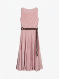 Gathered Split-Neck Tie-Waist Midi Dress