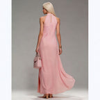 Abito lungo in chiffon svolazzante con scollo all'americana