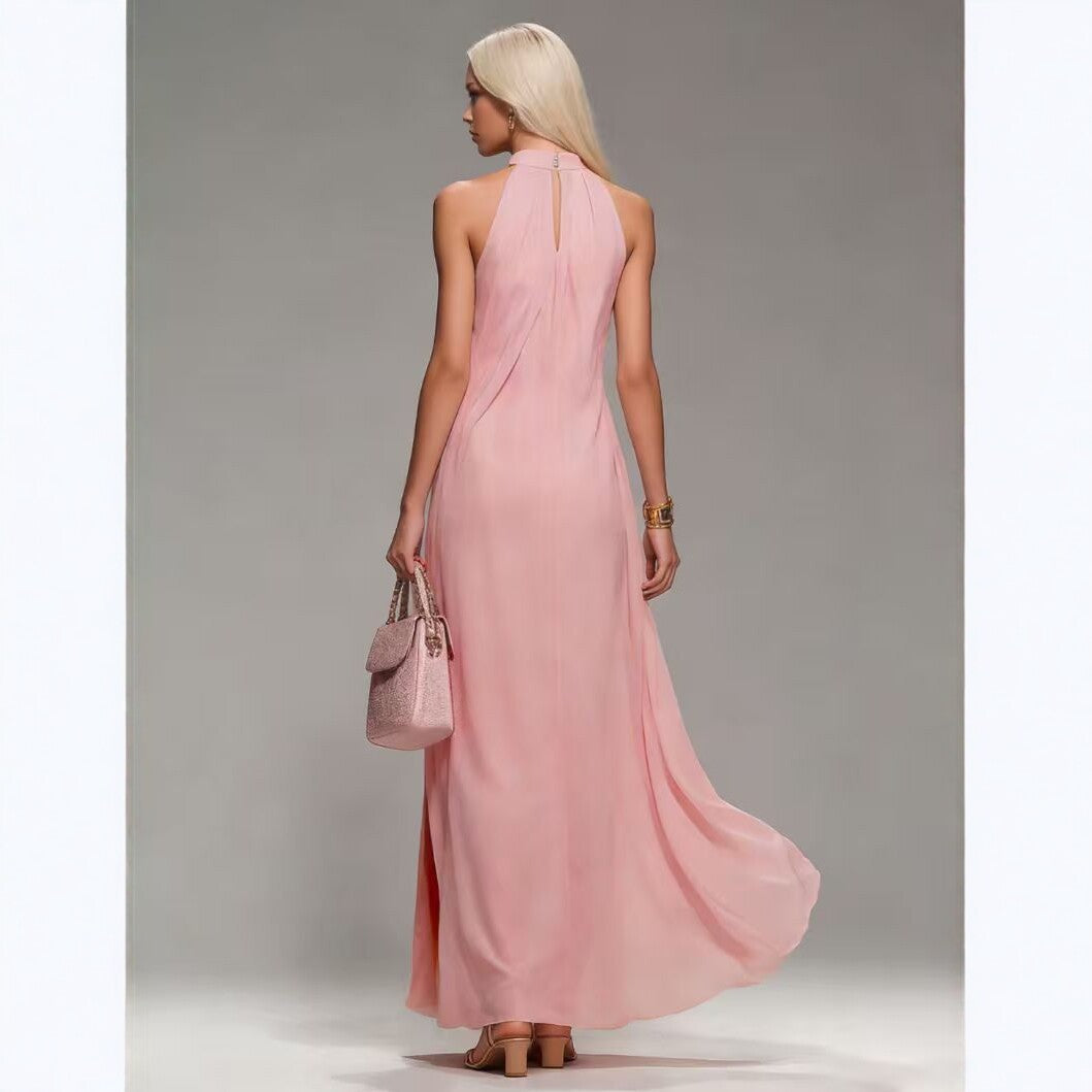 Halter Neck Flowy Chiffon Maxi Dress