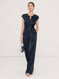 Braided Trim Wide-Leg Trouser Set