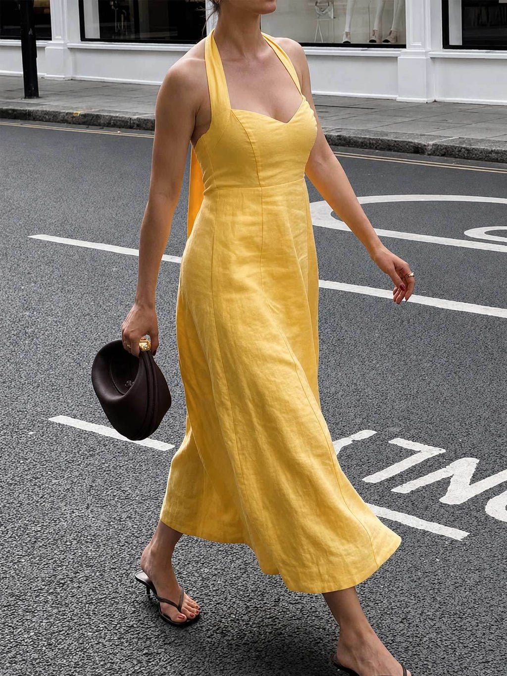 Linen Halter Waist Midi Dress