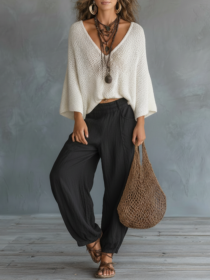 Linen Wide Leg Pants Women Boho Style Loose Fit High Waist Harem Trousers Comfortable Breathable Casual Summer Pants