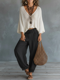Linen Wide Leg Pants Women Boho Style Loose Fit High Waist Harem Trousers Comfortable Breathable Casual Summer Pants