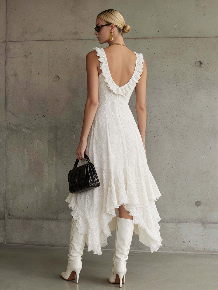 Ruffle Asymmetrical Sleeveless Midi Dress