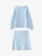 Light Blue Cropped Knit Sweater Set