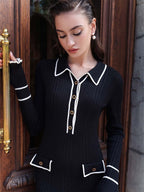 Abito midi in maglia con colletto a balze alla francese