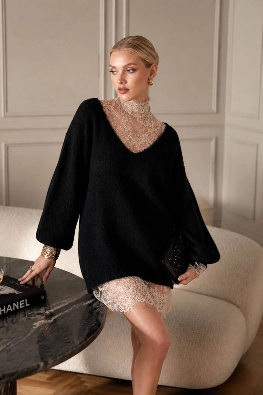 Elegant Lace Patchwork Knit Dress