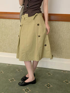Button-Detail Cotton A-Line Midi Skirt