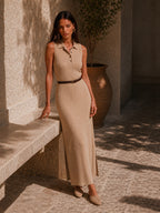 Ribbed Polo Belted Midi Dress
