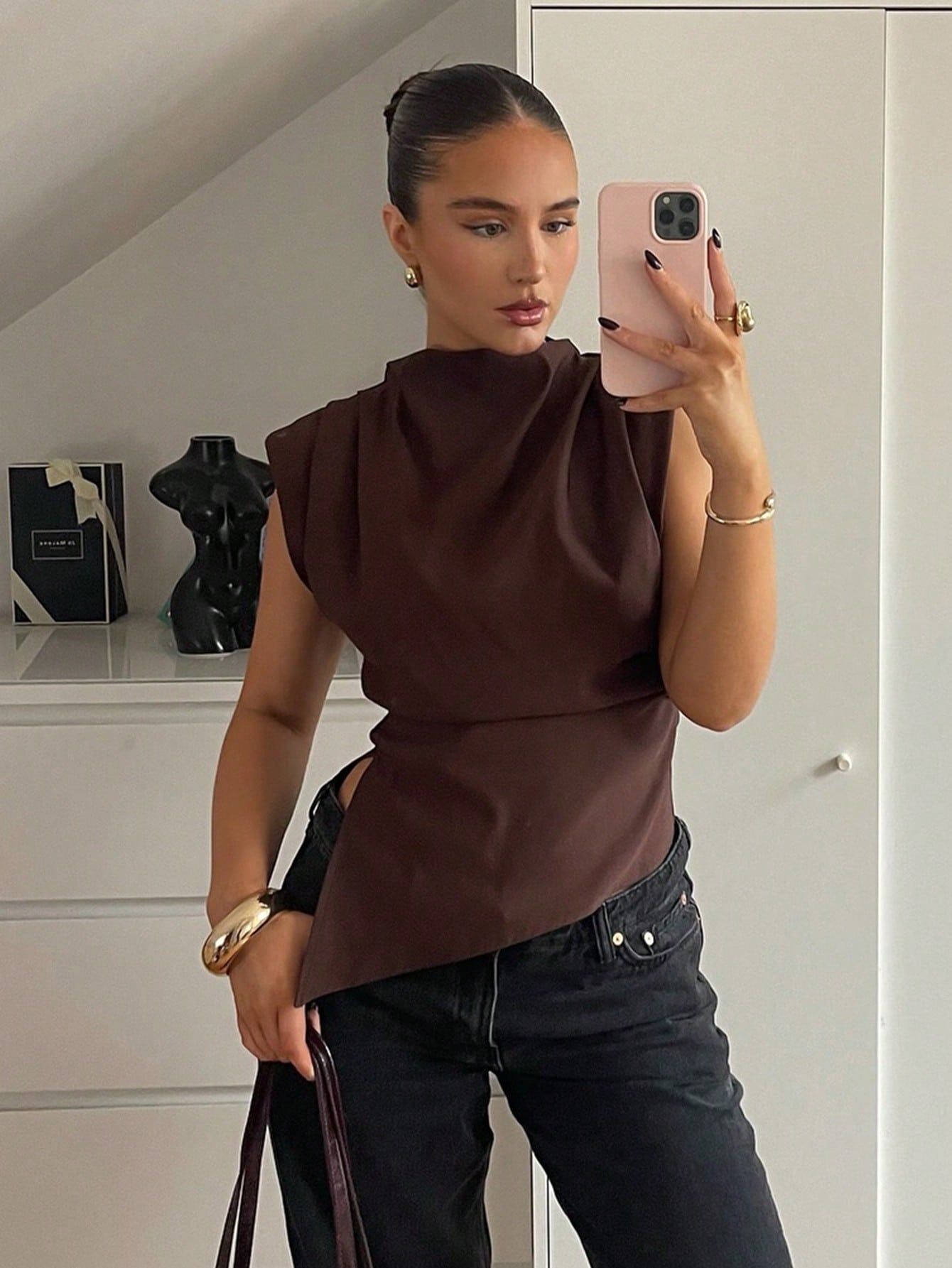 Asymmetric Ruched Shoulder Top