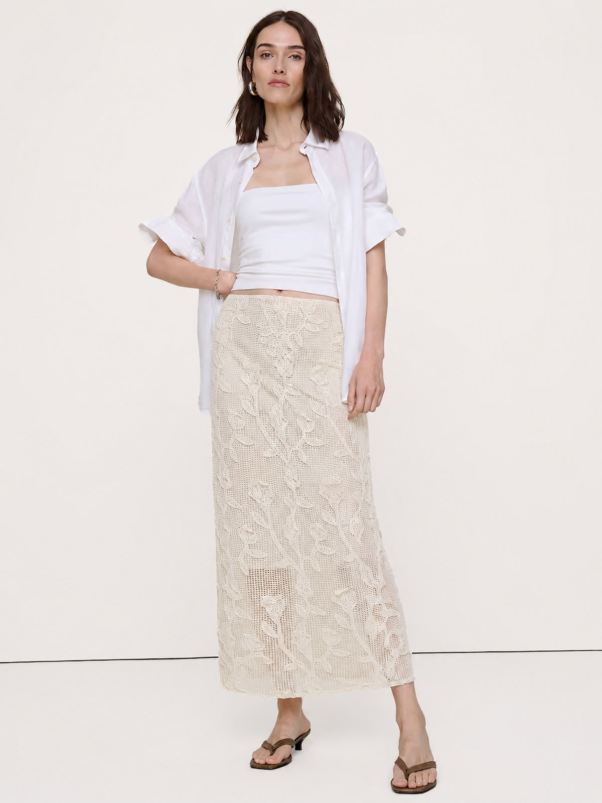 Floral Crochet Pure Cotton Midi Skirt