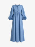 V-Neck Floral Lantern Sleeve Flowy Dress