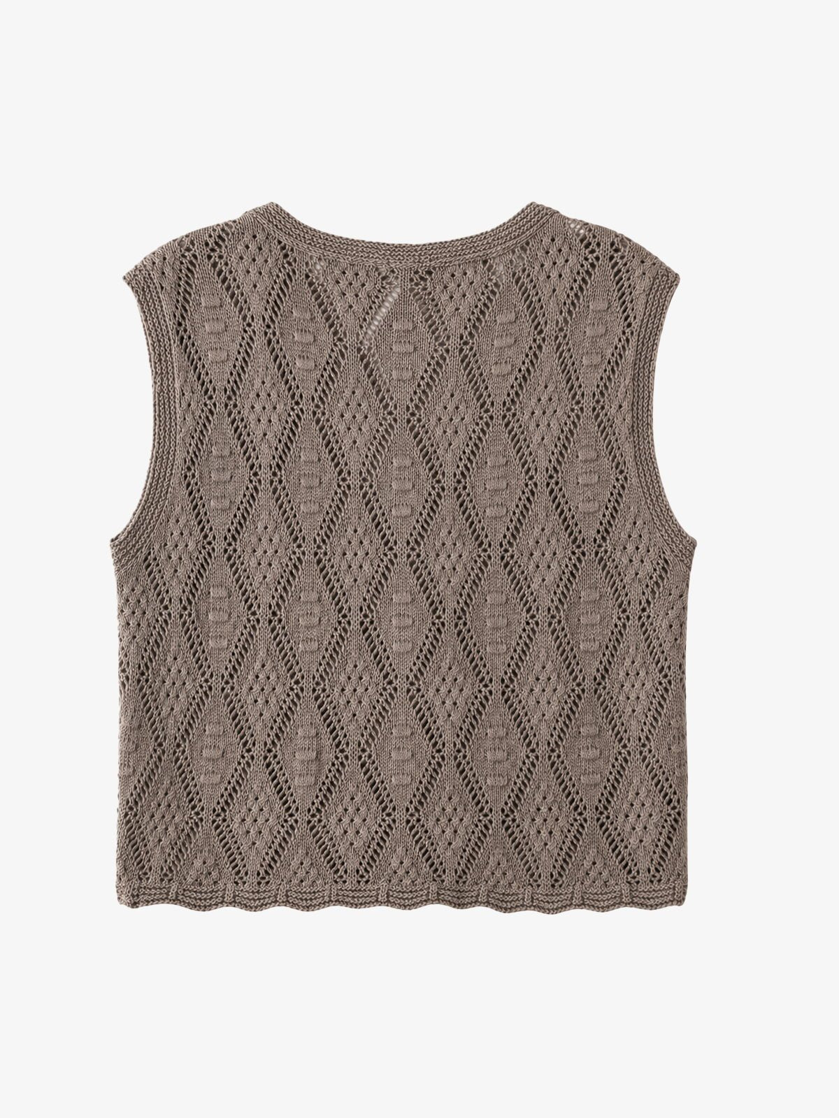 V-Neck Openwork Linen-Blend Paper Yarn Knit Vest