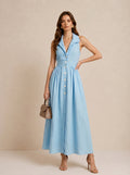Light Blue Linen Sleeveless Button-Down Maxi Dress