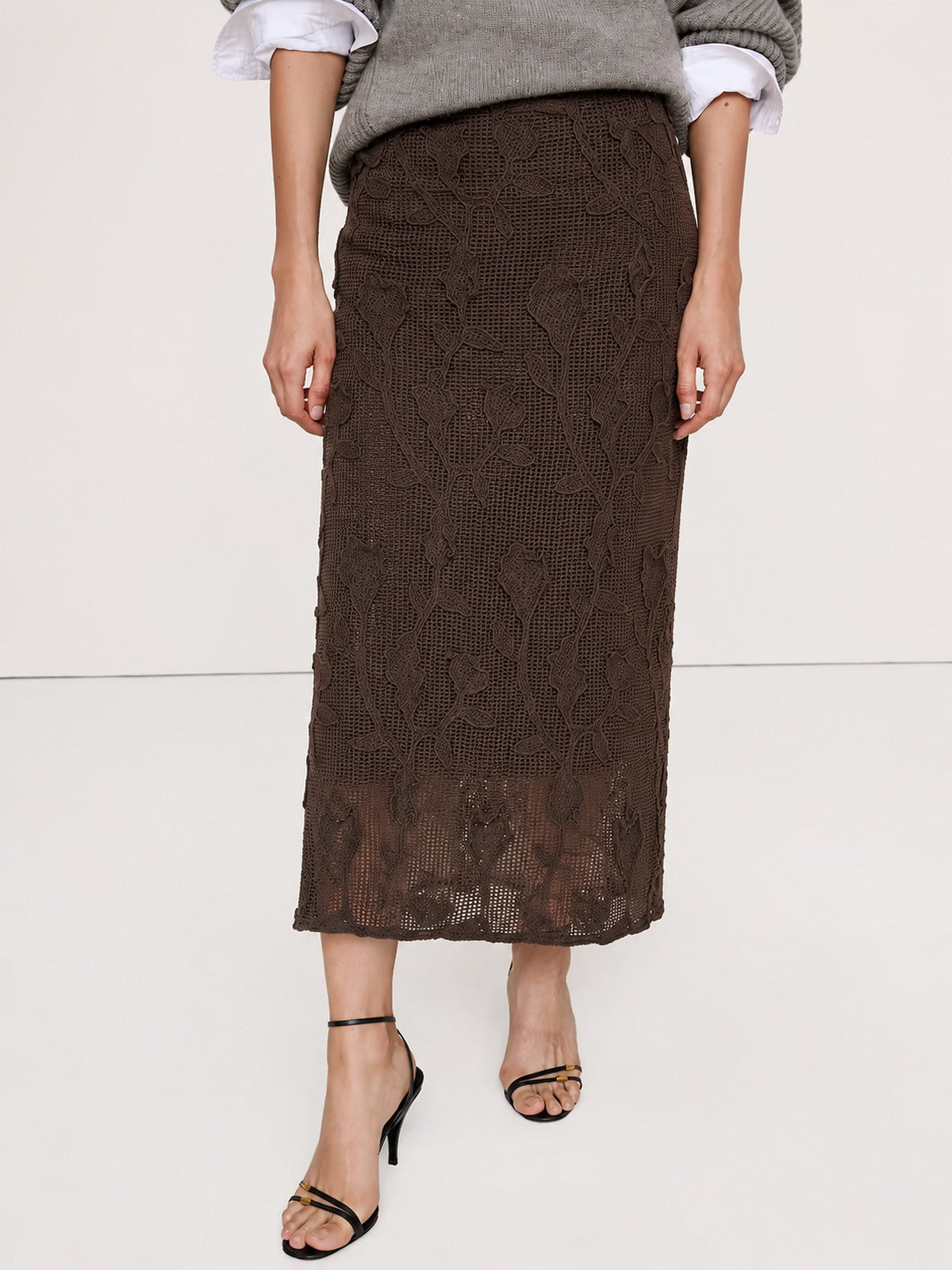 Floral Crochet Pure Cotton Midi Skirt