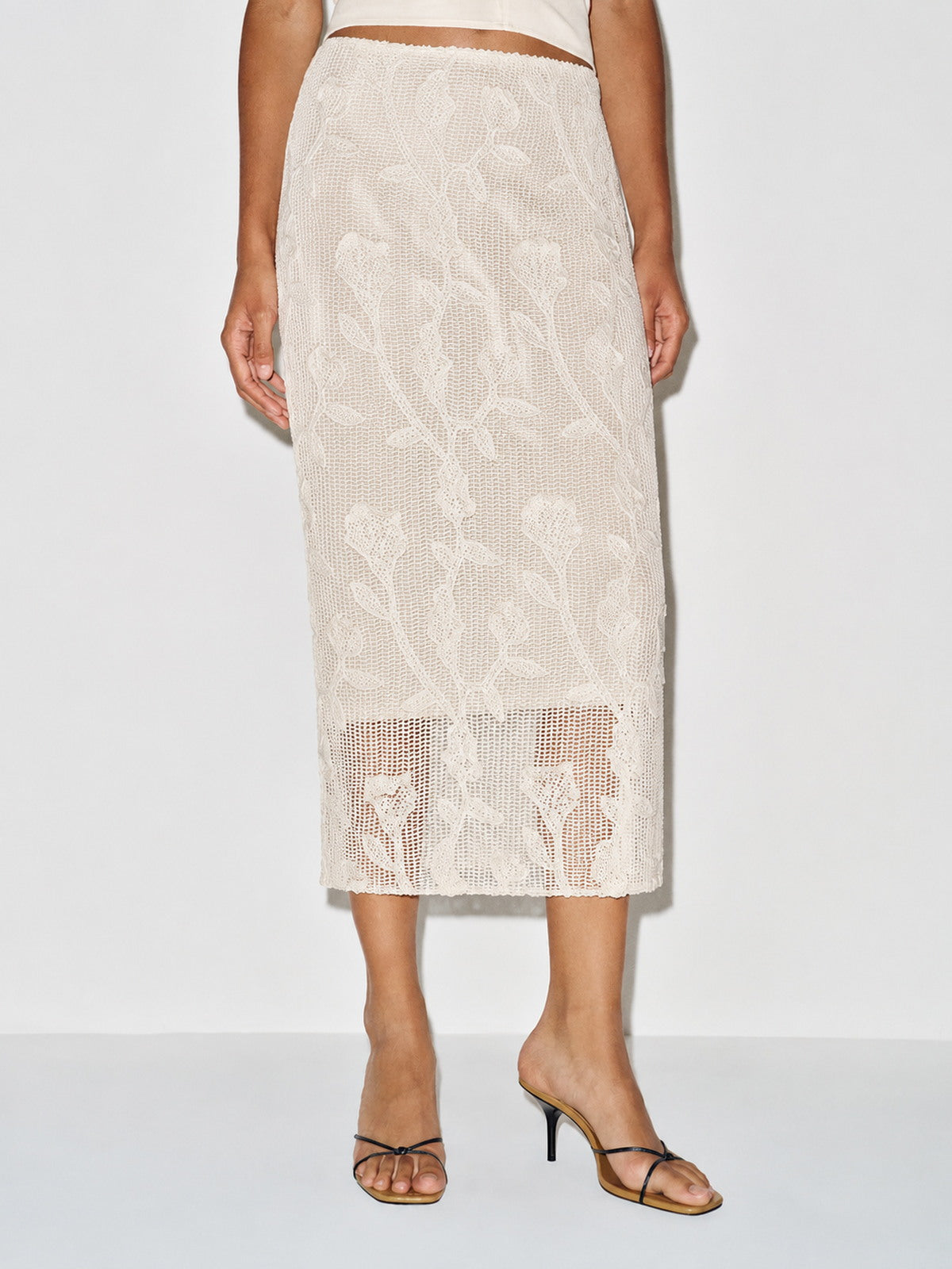 Floral Crochet Pure Cotton Midi Skirt