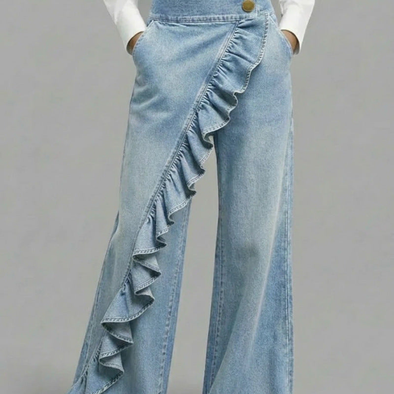 Asymmetrical Ruffle Denim Pants